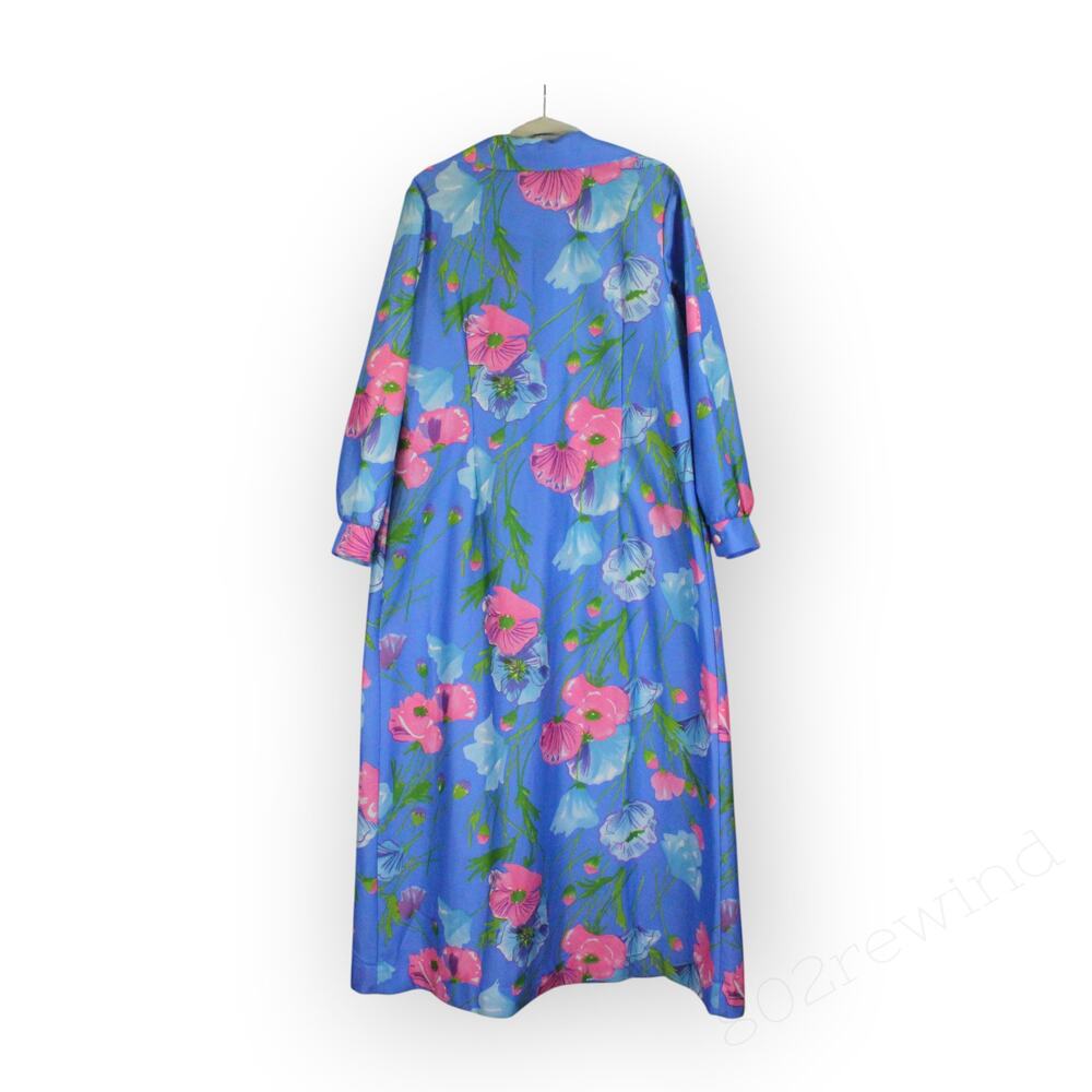 L/XL Vintage Channel1 by BillSims HouseDress DressingGown Poly Floral Aloha 70s - Picture 10 of 11